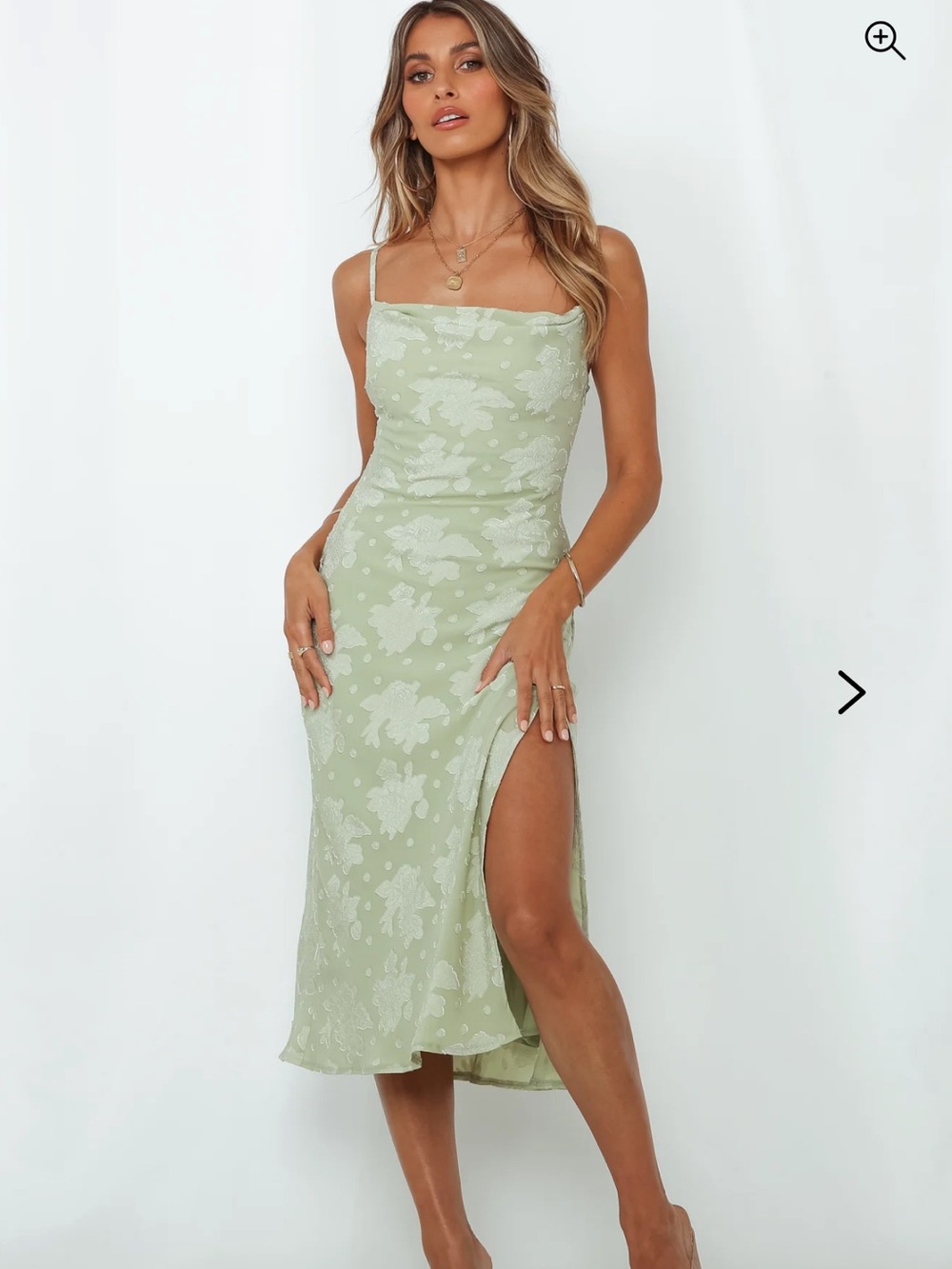 Hello Molly Sage Green Floral Slip Midi Dress with Side Slit